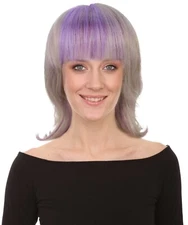 HPO Adult Women Blonde & Purple 80's Mullet Layered Fringe Bangs Medium Length