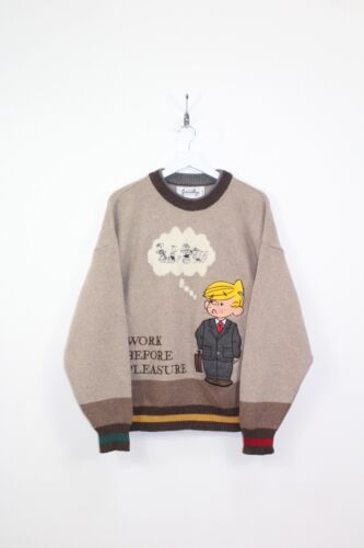 JC DE CASTELBAJAC 90'S VINTAGE CHARLIE BROWN SCENE KNIT WOOL JUMPER,SIZE:LARGE