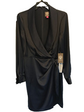 Vince Camuto Women's  Satin Tuxedo  Wrap Dress Navy Size 8