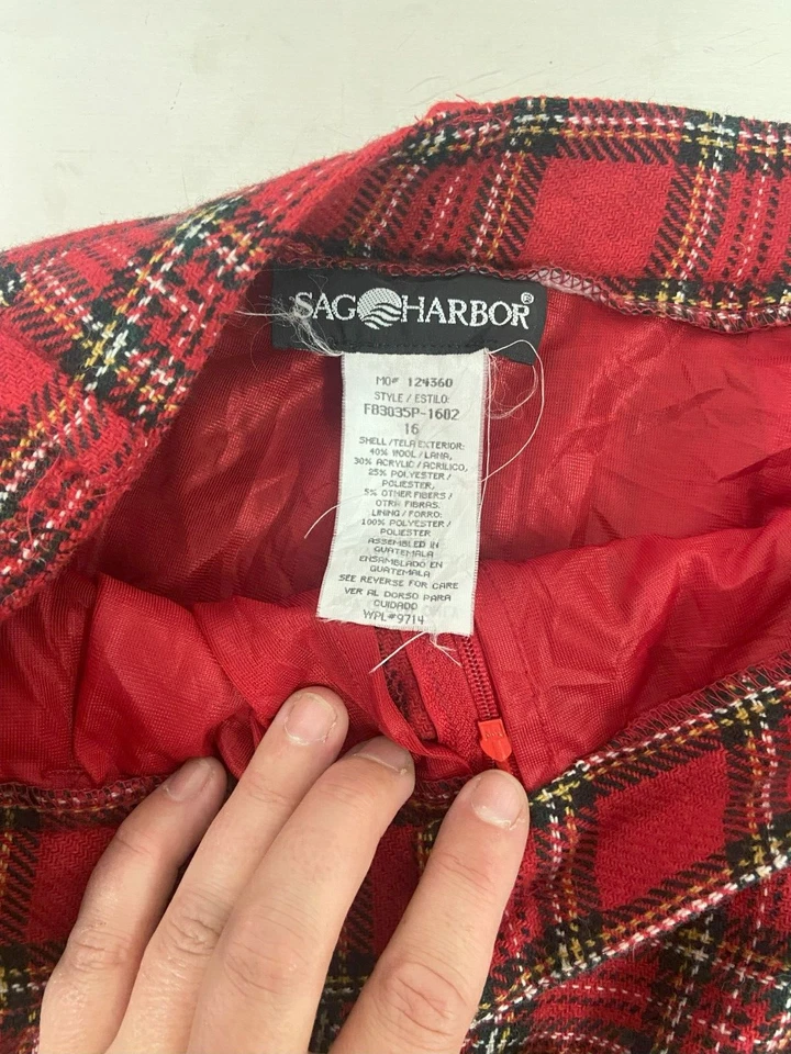 Pantalones Cortos Sag Harbor Vintage Mezcla de Lana Rojo Tiro Alto Tartán 16 (aprox UK 12-14) Foto 3 de 4