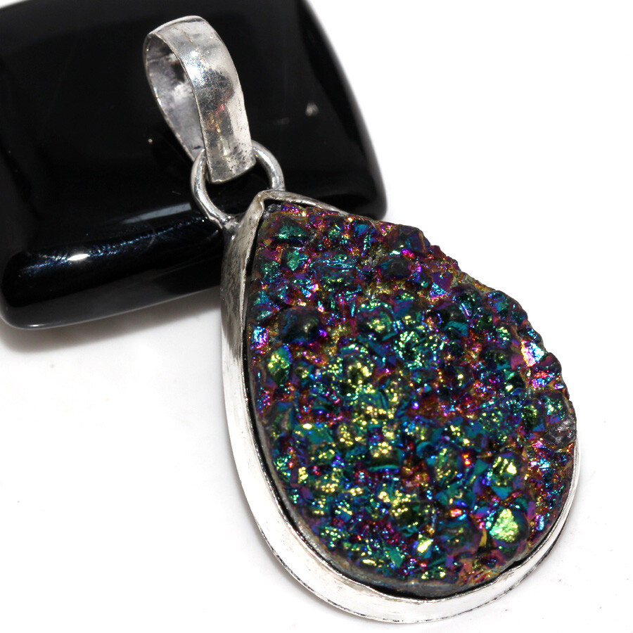 925 Silver Plated Purple Titanium Druzy Jewellery Pendant Handmade Size 2