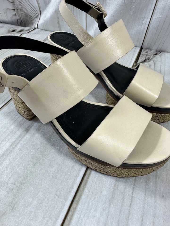 Tory Burch Solana Mujer 10 Alpargatas Tacón Grueso Sanday Zapatos Marfil Crema Foto 4 de 4
