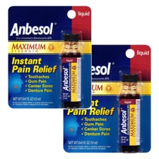 2 Pack Anbesol Benzocaine 20% Oral Anesthetic Instant Fast Pain Relief Liquid