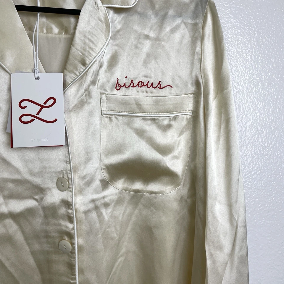 Pijama de seda L'Academie by Marianna Revolve pequeño para mujer rojo marfil bordado Foto 4 de 4