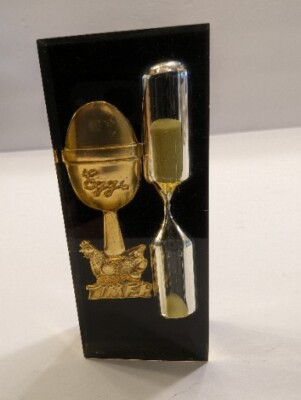 VTG Egg Timer Lucite Acrylic Black & Gold Made In Hong Kong