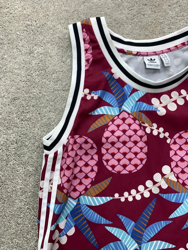 Adidas Originals x Farm Tank Dress Large Pineapple Polka Dot Print Stripe Trim - Image 3 of 4