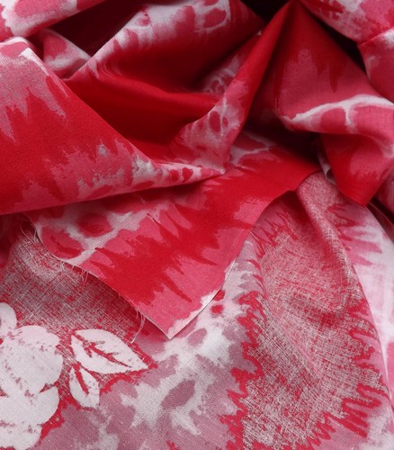 Red Hibiscus Hawaiian Flower Tropical Design Tie Dye Look Fabric 5 5/6 yds - Picture 4 of 10