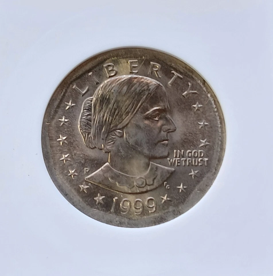RARE 1999 Broad Struck on TYPE 1 PLANCHET SBA $1 ANACS MS63 - Image 3 of 4