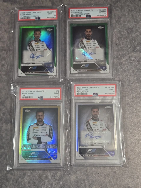 2023 Topps Chrome Formula 1 Green Refractor /99 Kush Maini PSA 10 MINT Auto