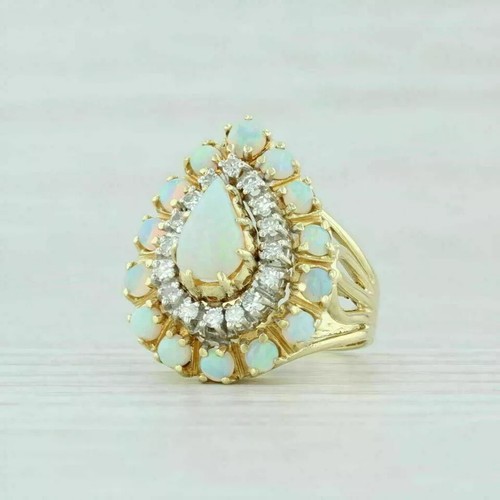 2.30 Ct Pear Cut Fire Opal Ring Yellow Gold Plated 925 Sterling Silver - Picture 6 of 6