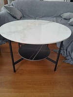 2-StöCkiger Runder Wohnzimmertisch Beistelltisch Couchtisch Marmor Optik 80*45Cm