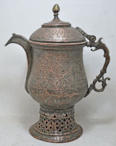 Cobre Antiguo Talla Grande Cachemira Tetera Original Old Very Fino Grabado - Imagen 4 de 9
