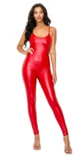 SPANDEX SPAGHETTI STRAP CATSUIT JUMPSUIT UNITARD/ FAUX LEATHER/ - MADE IN USA
