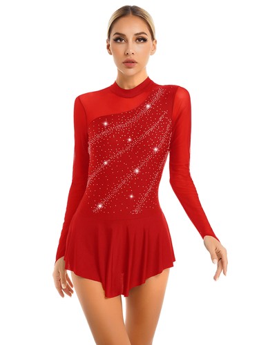 Lyrical Women's Ice Skating Dress Long Sleeve Figure Skating Leotard Dance Dress - Picture 17 of 127