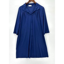 Vintage Vanity Fair Nightgown Womens Button Down Lace Detail Pocket Blue M