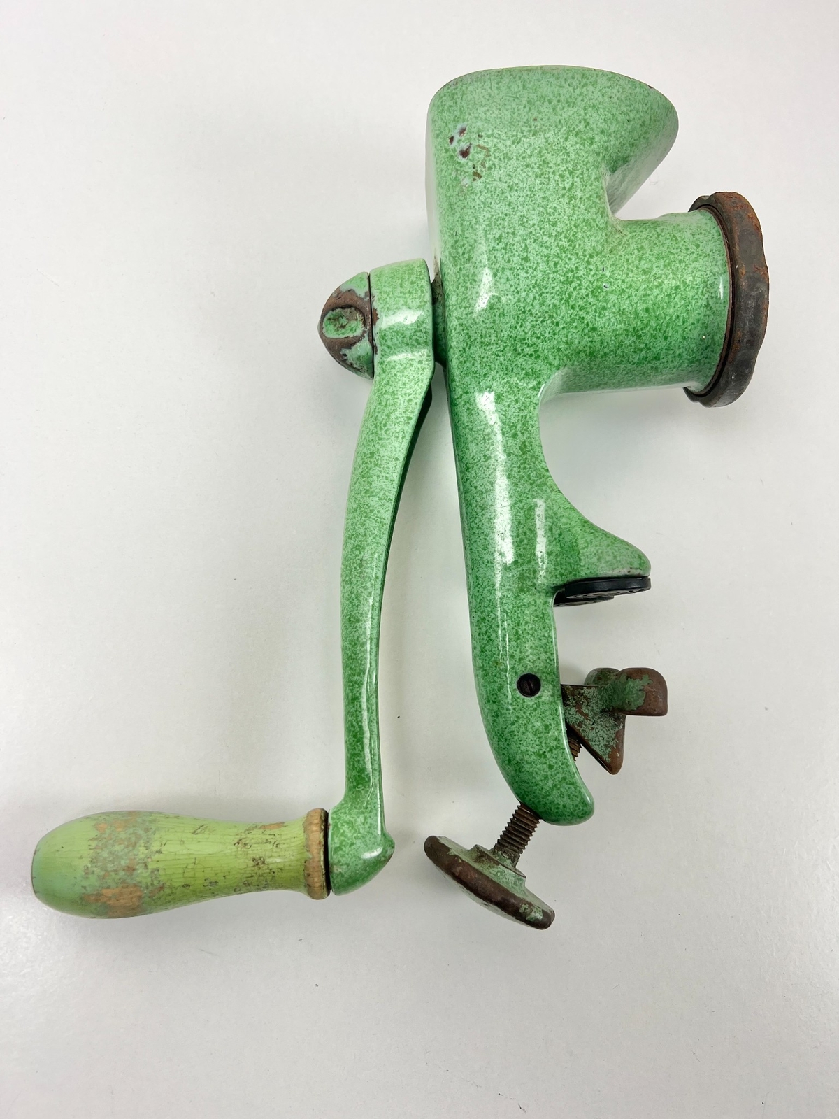 Harper 1000 Vintage Hand Mincer Cast Iron Mill Grinder Green Enamel L.F