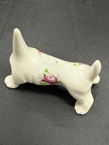 Vintage Ceramic Dachshund White Purple Flowers Green Leaves Gold Accent Japan - Picture 10 of 15