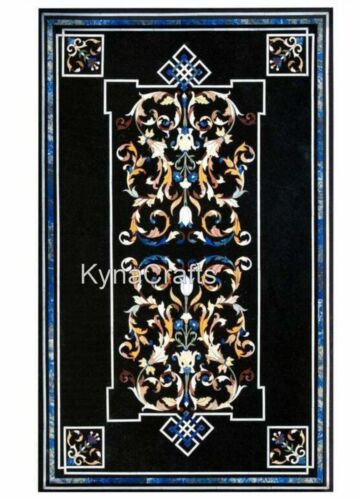 30x48 Inches Black Marble Dining Table Top Handmade Patio Table from Vintage Art