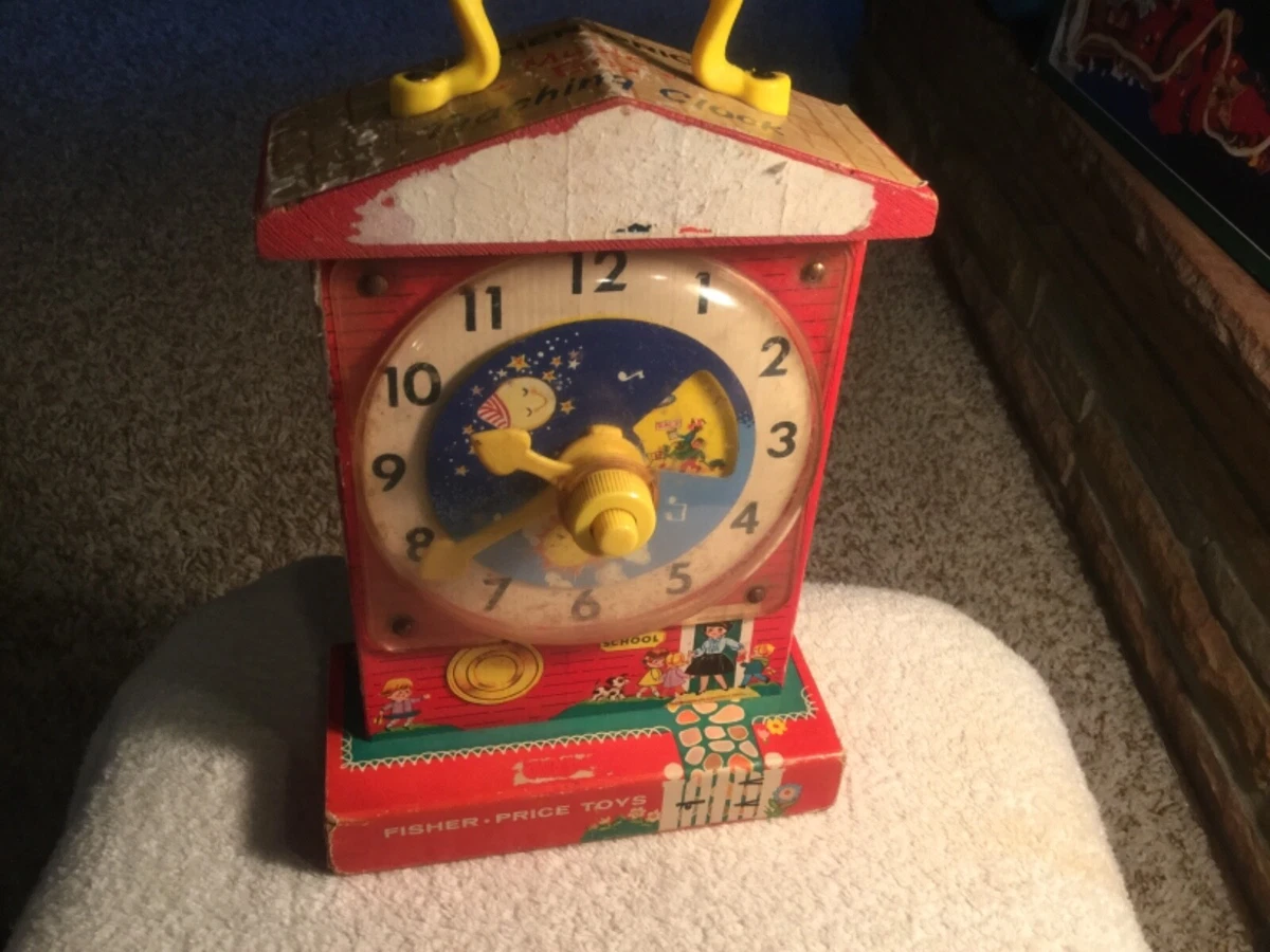 Fisher Price Music Box Teaching Clock 1962 1968 Works Used Stored vintage