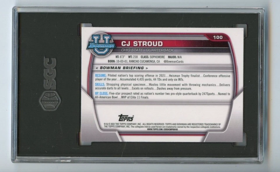 2022 Bowman U Chrome CJ Stroud Houston Texans #100 PINK ⭐️💥🎯 SGC Graded 10 - Image 2 of 2