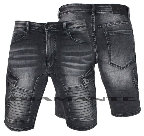 Bermuda uomo cargo Jeans Denim biker elasticizzato nero tasconi slim 569 |  eBay