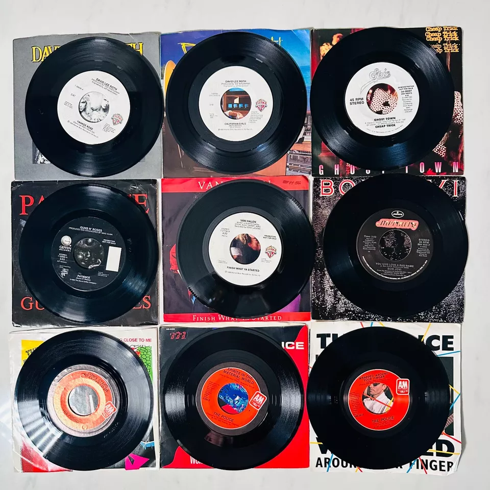 80's Rock - Lot of 9 - Single 45 Records Roth Van Halen Police Bon Jovi G N' R - Image 2 of 4