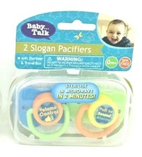Set of 2 Orthodontic Whimsical Slogan Pacifiers w/Sterilizer Travel Box for Boys