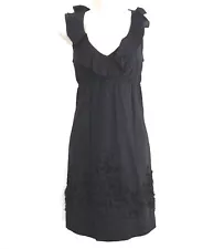 LOFT Womens Dress 0 A-Line Ruffle Sleeveless Rosette Black Empire Waist Keyhole