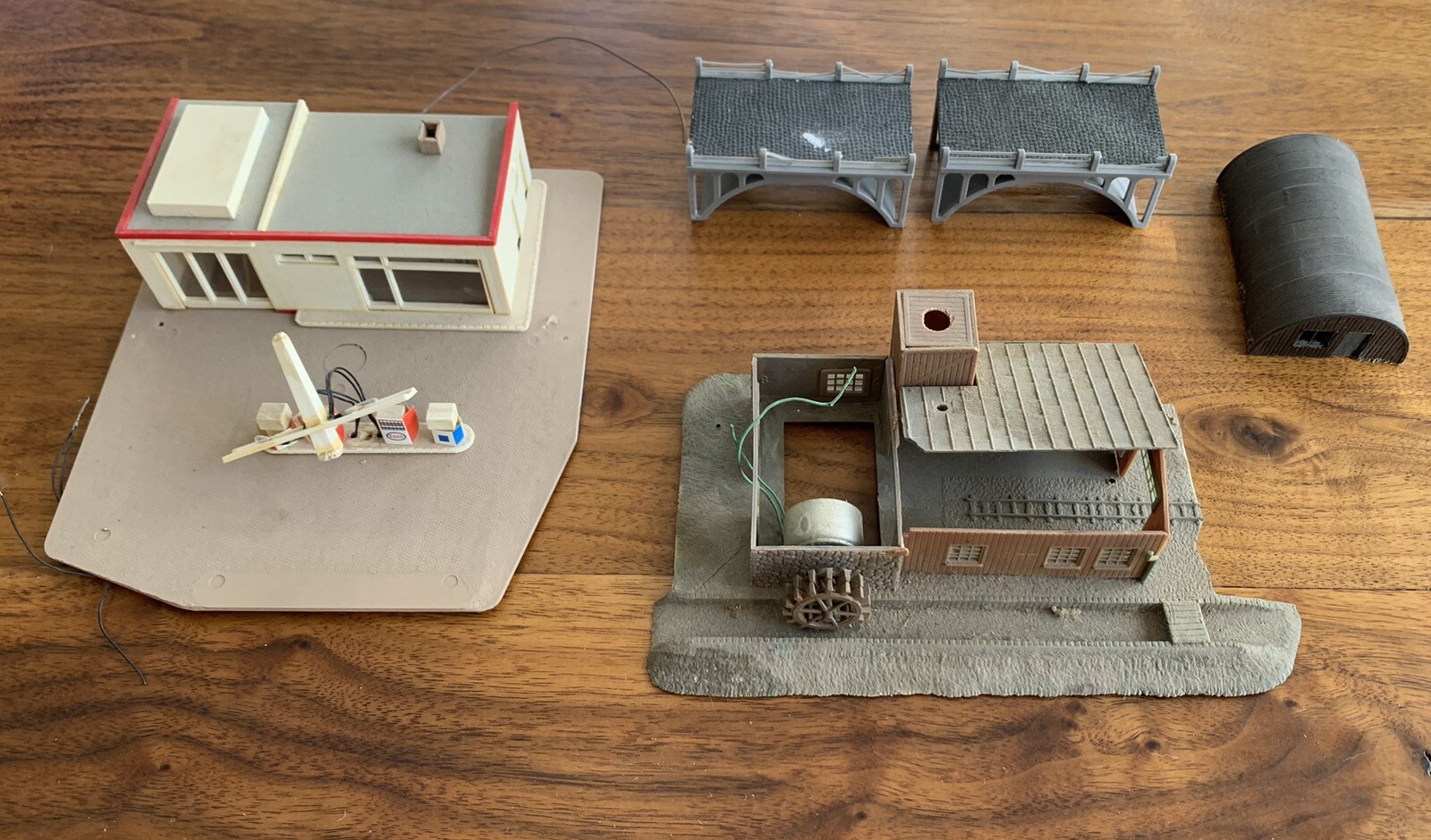 N Scale Buildings Mill, Gas Station, Bridge Pieces Missing Parts eBay
