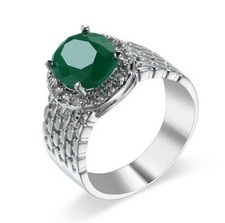 Shine Oval Real Green Quartz White Zirconia Gemstone Silver Rings US Size 6-10