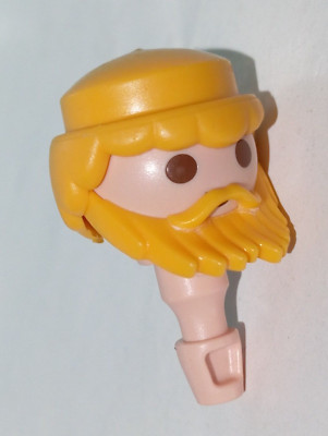 Tête Playmobil Viking Avec Moustache Et Cheveux Blonds - Pièce Détachée D'occasion