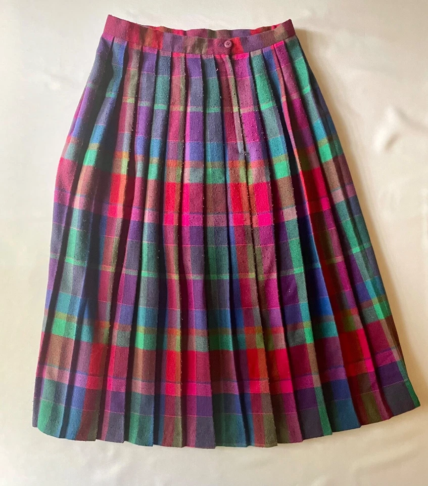 3 faldas de lana a cuadros plisadas de tartán y línea A vintage de los años 60, dobladillo completo, longitud media Foto 4 de 4