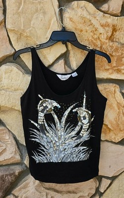 VTG 1970's 80's CRISTINA Snakes Sequins Beaded HONG KONG Top Gold Blue Silver