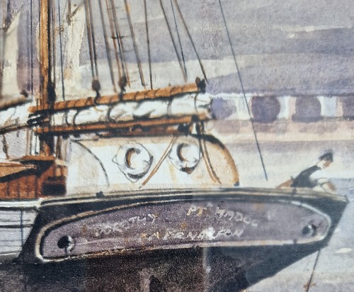 Porthmadog Original Signed Watercolour by Alan Kirkpatrick, Schooner, Framed (photo 4)