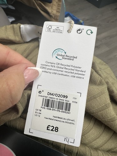 Abito lungo maxi elasticizzato Next senza spalline kaki a costine spacco laterale nuovo UK16 - Foto 9 di 11