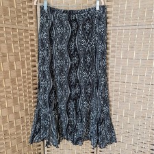 Coldwater Creek Black  White Floral Maxi Skirt Ruffle Hem Whimsigoth Women's L