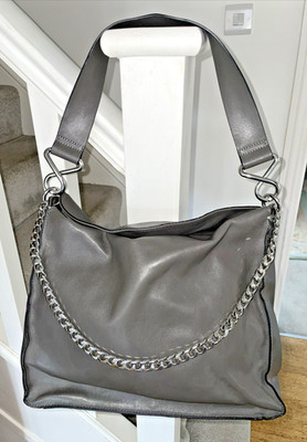 GROSSE SCHULTERTASCHE M&S NEU GRAU LEDER MAGNETVERSCHLUSS