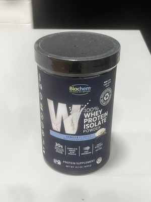 Biochem 100% Whey Isolate Protein Powder 15.1oz Vanilla 20g / Serving EXP 3/28