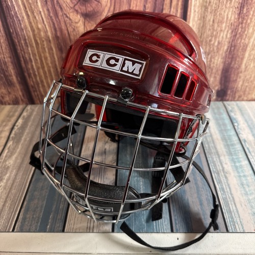 Vintage Rare CCM Tacks Translucent Red Hockey Helmet 51-56 CM w/ Cage P/S - Bild 1 von 6