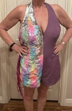 Nasty Gal Rainbow Romper Playsuit Fringe ABBA Party Going Out Size 16 BNWT