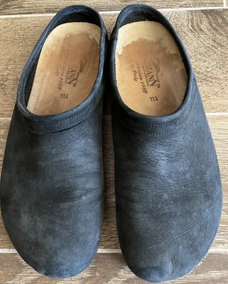Stegmann Suede Leather Black Clogs Mens Size 11.5 Slip On Austria