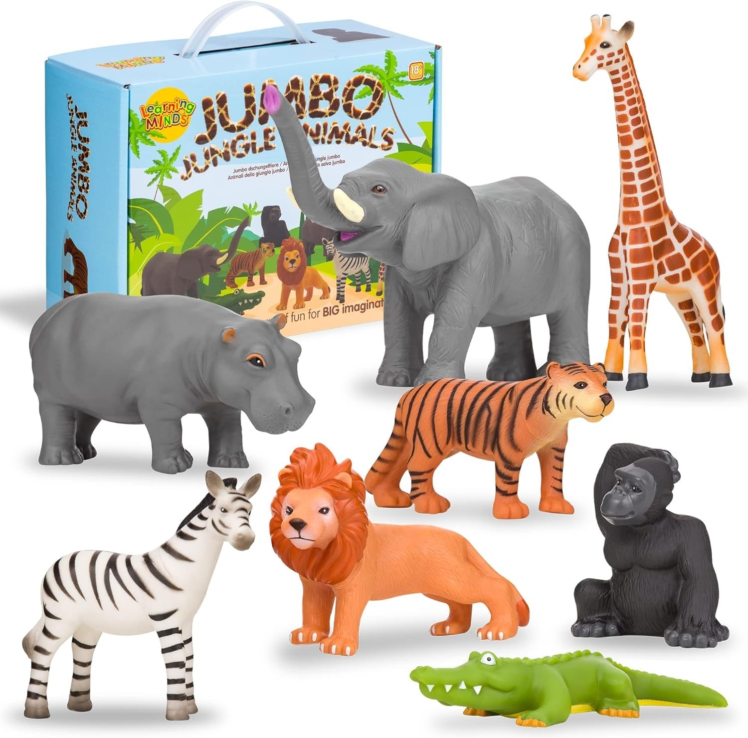 Learning Minds 8 Jumbo Jungle Wild Zoo Animal Play Figures Toys Childrens/Kids