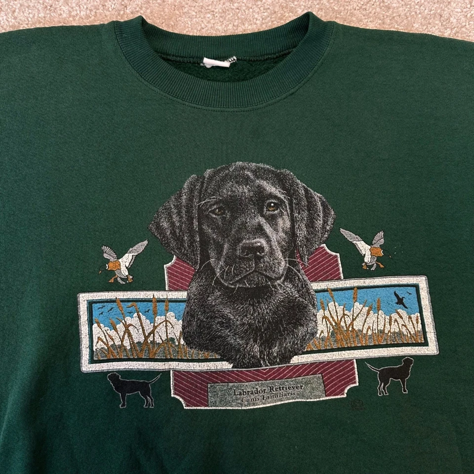 Moletom vintage preto Labrador Retriever gráfico de cachorro gola redonda verde floresta G - Imagem 3 de 4