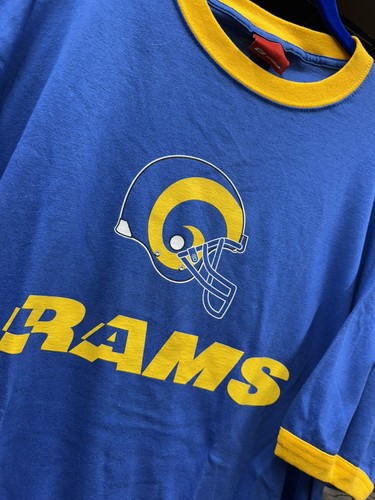 Vintage Y2K 90s LA Los Angeles Rams Reebok Ringer Blue Yellow Tshirt - Picture 5 of 10