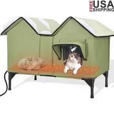 Heated Outdoor Cat House Insulated Weatherproof Shelter Feral  Stray Cats New