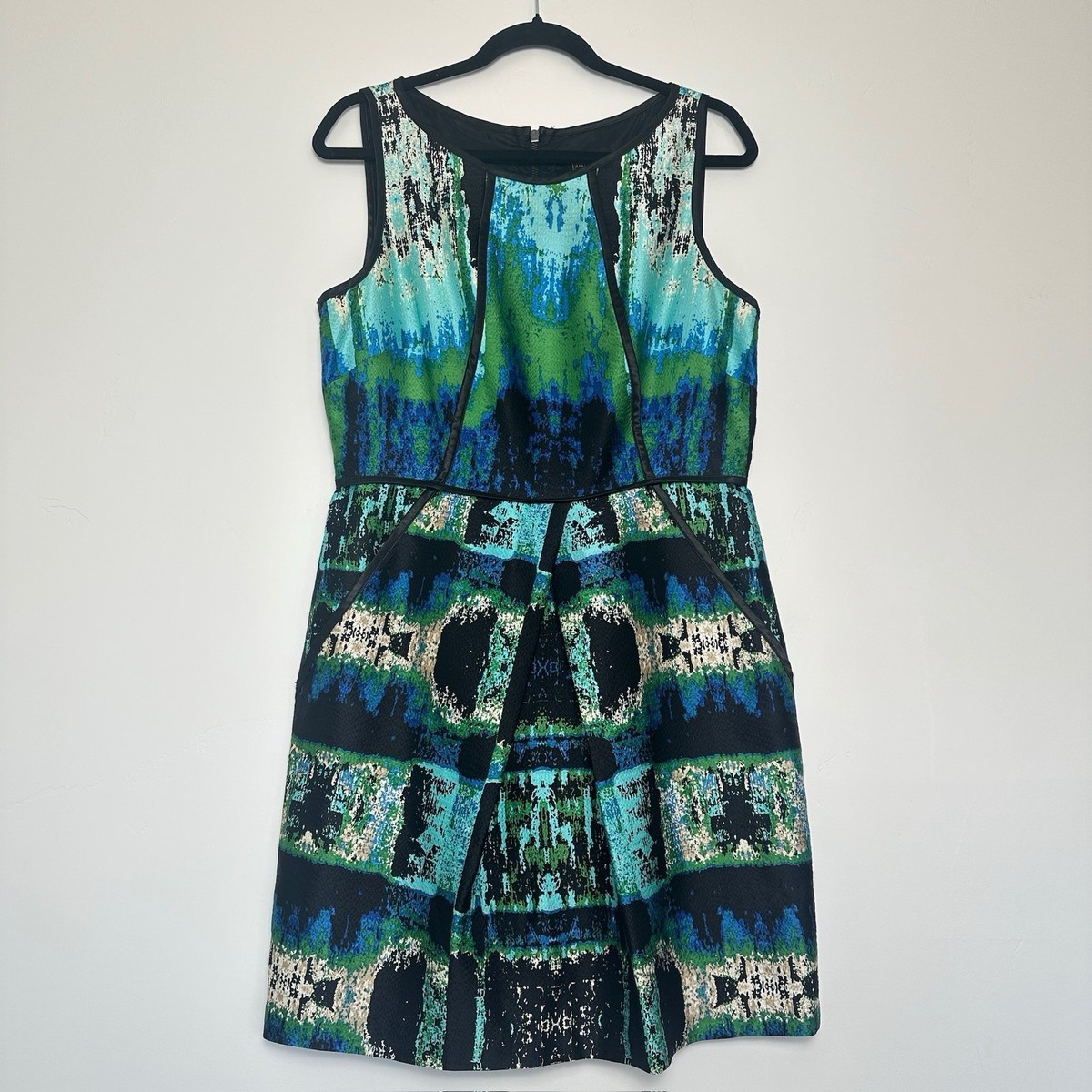 Laundry by Shelli Segal Silk Turquoise Green Black Dress Size 10 Lined  Pockets | eBay