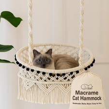 Cat Macrame Hammock for Large Cats,Hanging Cat Bed with Catnip Scratching Mat...