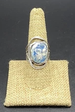 PZ-Sterling Silver Modernist Roman Glass Wide Ring-SIZE 8 1/2   MADE IN ISRAEL