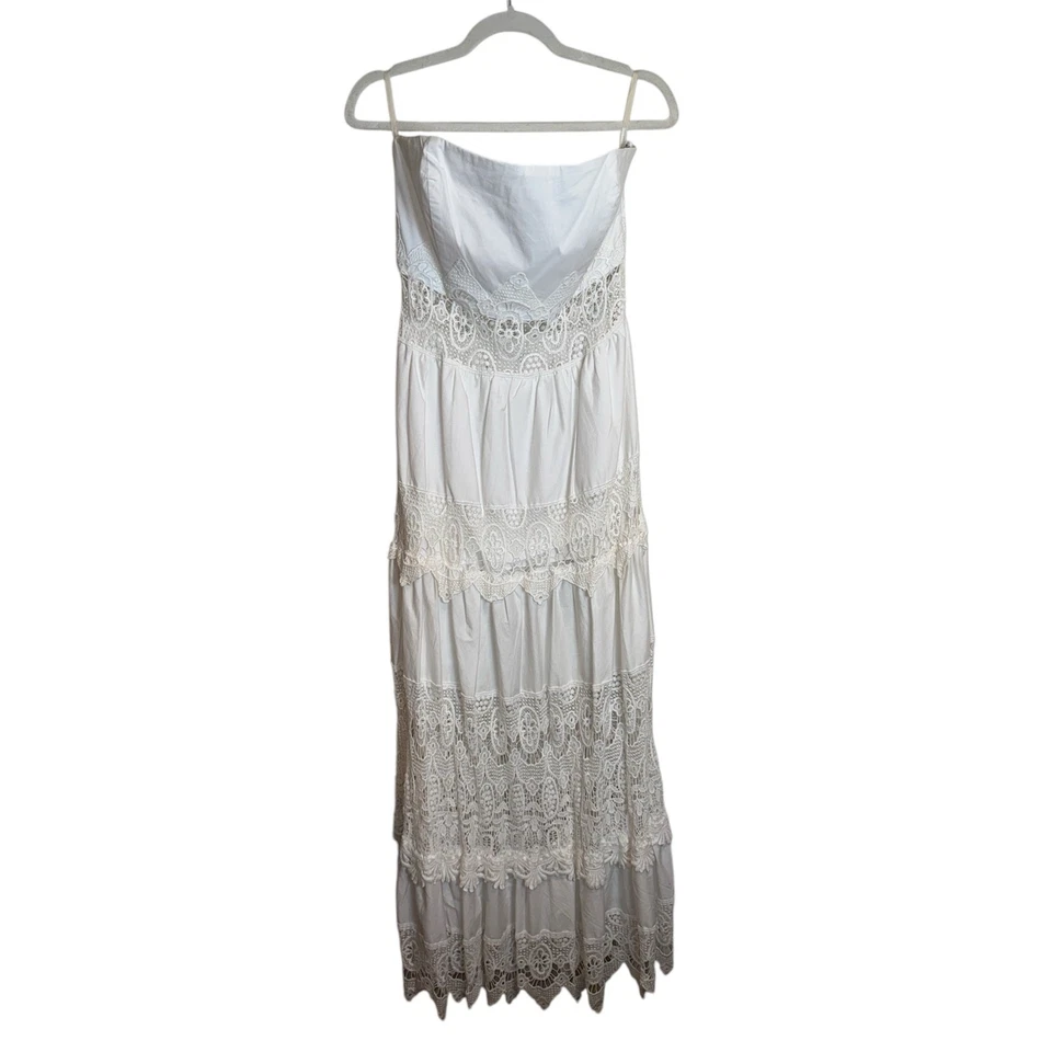 Maxi Vestido Boston Proper Blanco Popelina Encaje Sin Tirantes Talla 10 Foto 4 de 4