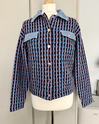 Sandro Damen Tweed Style Jacke Coatigan Rosa Blau Denim Größe S